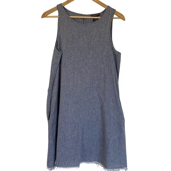 Chelsea‎ & Theodore Womens Linen Blend Shift Dress PL Blue Sleeveless Summer - Picture 1 of 9